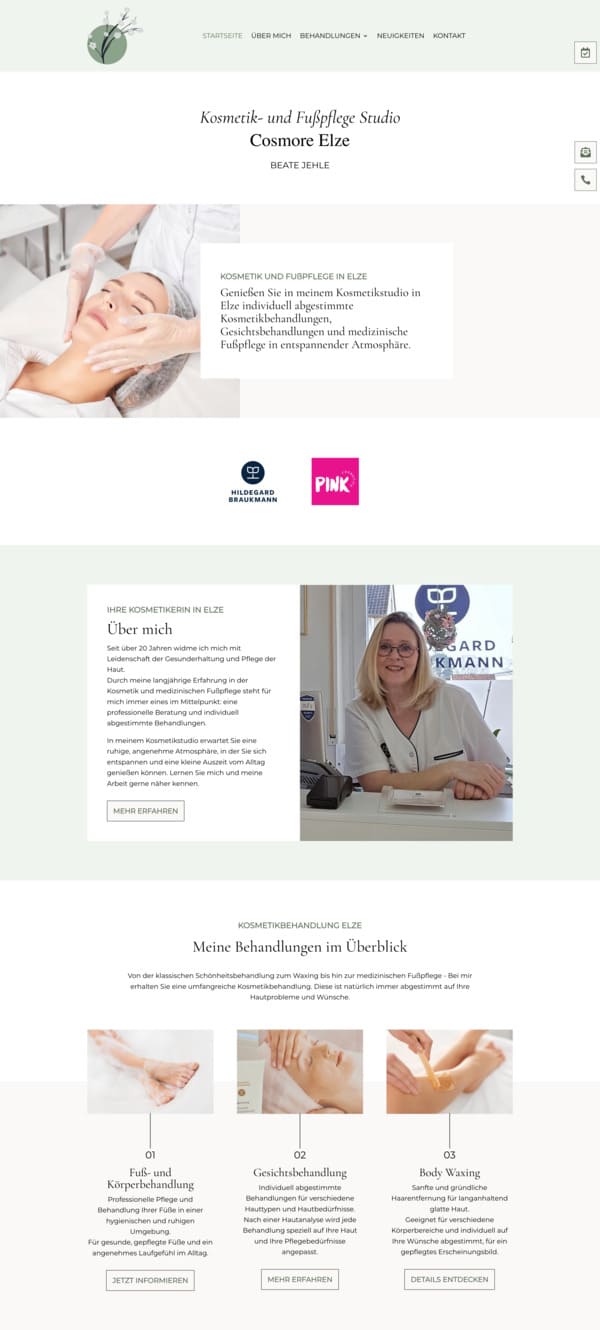 Website Mockup vom Kosmetikstudio Cosmore in Elze.