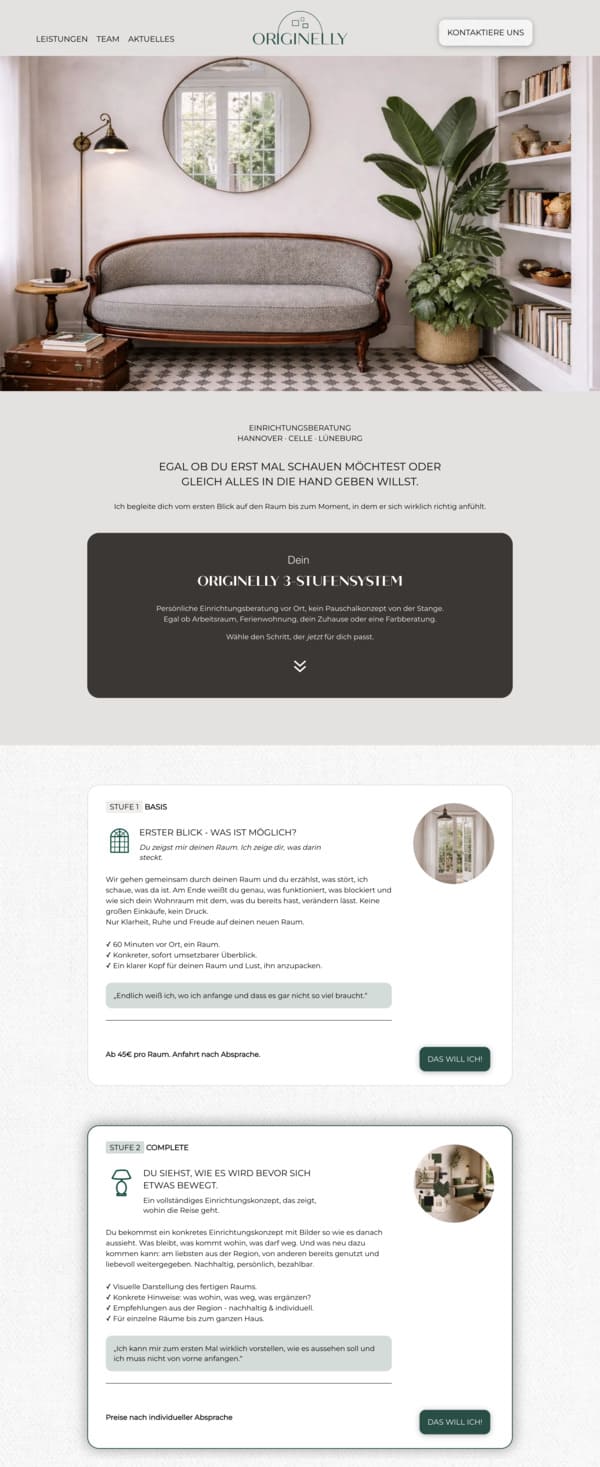 Website Mockup von der Einrichtungsberaterin Nelly Ilchmann.